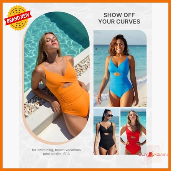 Large Tummy Control One Piece Swimsuit Push Up Built-in Bra Adjustable Straps - Picture 2 of 7